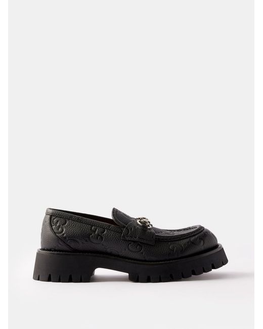Gucci Horsebit Gg-debossed Leather Loafers