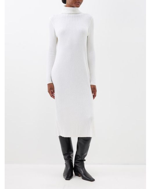 Allude High-neck Ribbed Cashmere Midi Dress