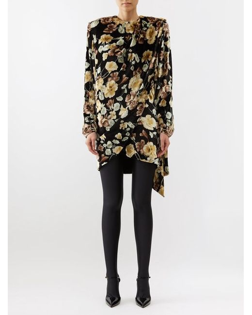 Saint Laurent Asymmetric Draped Floral-print Jersey Mini Dress