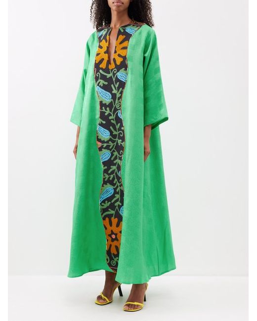Rianna + Nina Patchwork Embroidered Vintage-silk Maxi Dress