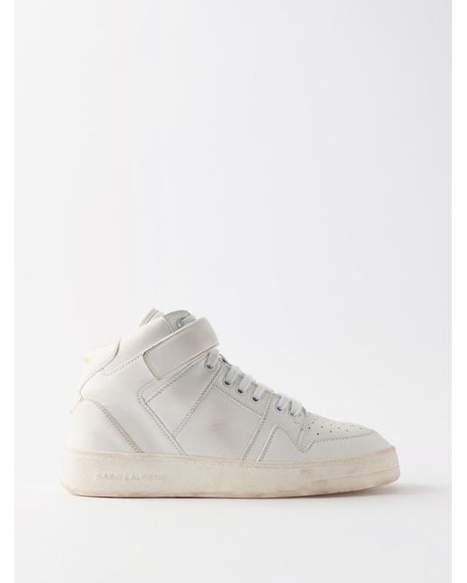 Saint Laurent Lax Distressed Leather High-top Trainers