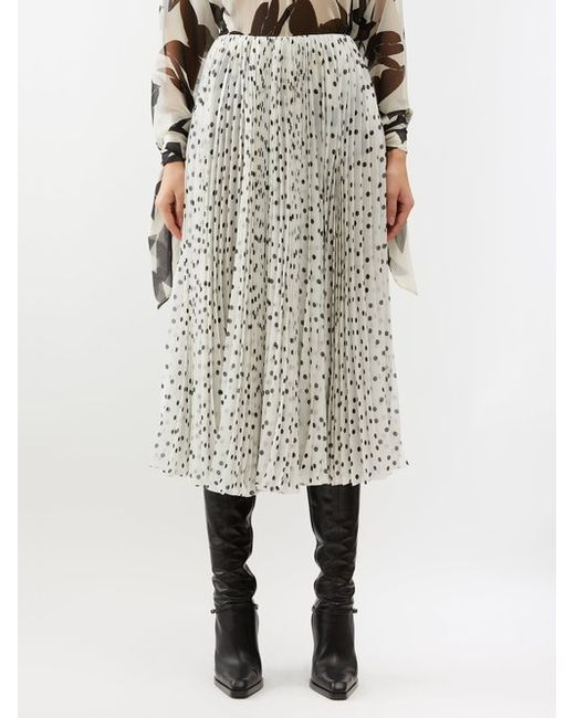 Saint Laurent Pleated Polka-dot Silk-georgette Midi Skirt