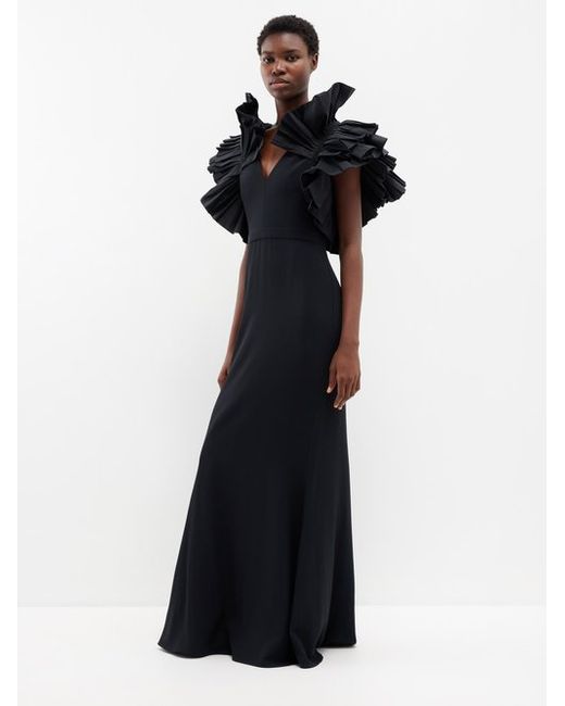Alexander McQueen Ruffled Shoulder Faille And Crepe Gown
