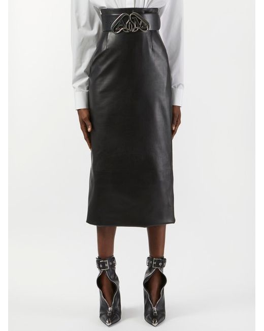 Alexander McQueen High-rise Leather Midi Skirt