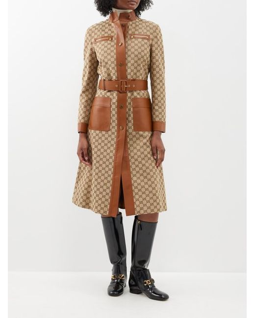 Gucci GG-canvas Leather-trim Trench Coat