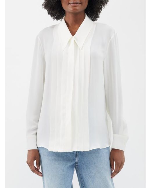 Khaite Dorian Pleated Silk-georgette Shirt