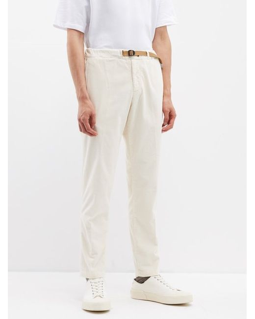 White Sand Belted Corduroy Tapered-leg Trousers