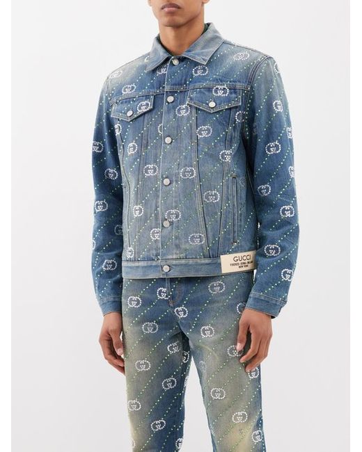Gucci Interlocking G Crystal-embellished Denim Jacket