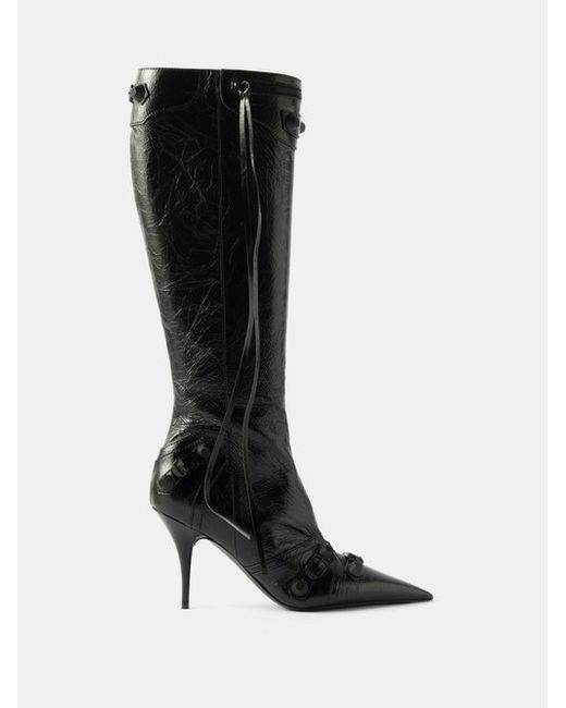 Balenciaga Cagole 90 Buckled Knee-high Leather Boots