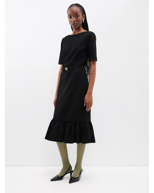 Gucci GG-buckle Belted Crepe Midi Dress