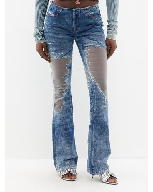 Diesel Shark Low-rise Distressed Devoré Jeans