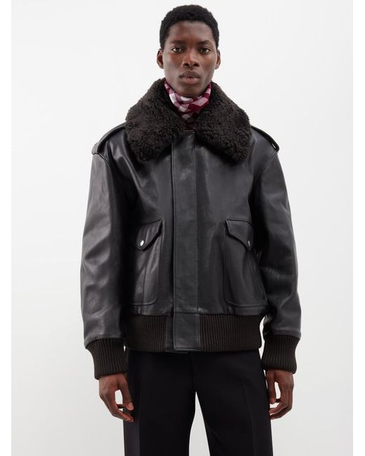 Burberry Shearling-collar Leather Jacket