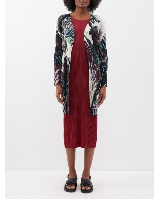 Pleats Please By Issey Miyake Printed Technical-pleated Longline Cardigan