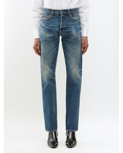 Saint Laurent Distressed Straight-leg Jeans