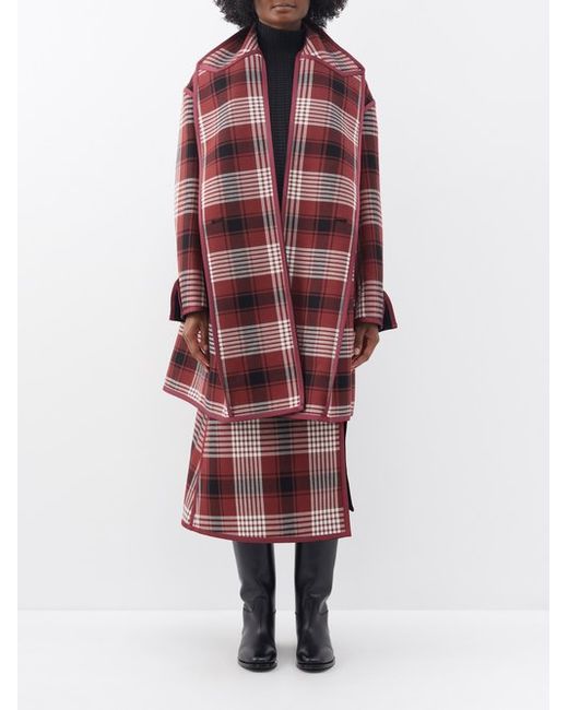 Issey Miyake Scarf-accent Checked-twill Coat