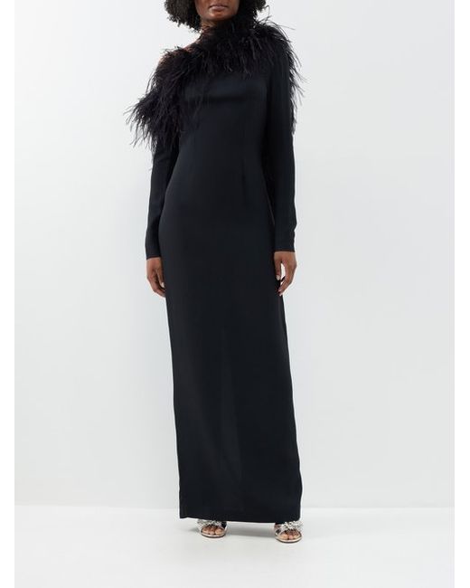 Taller Marmo Garbo Off-the-shoulder Feather-trim Crepe Dress