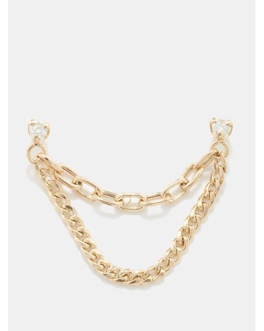 Zoe Chicco Double Chain Diamond 14kt Gold Single Earring