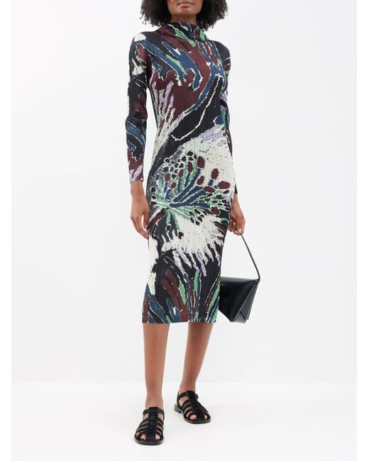 Pleats Please By Issey Miyake Abstract-print Technical-pleated Midi Dress