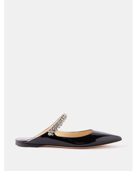 Jimmy Choo Bing Embellished Point-toe Patent-leather Flats