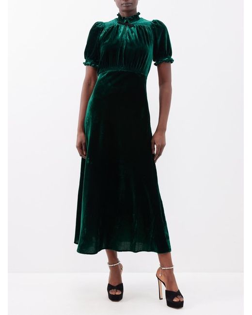 Cefinn The Irina Puff-sleeve Velvet Maxi Dress