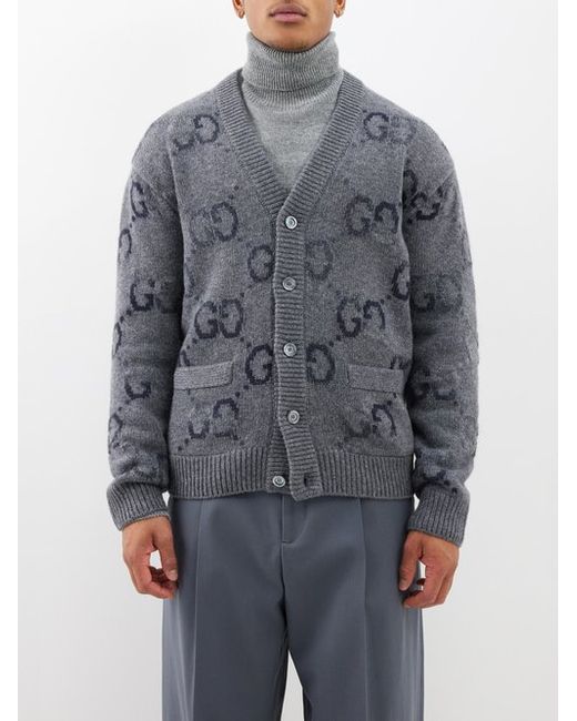 Gucci Distressed Gg Supreme-intarsia Wool-blend Cardigan