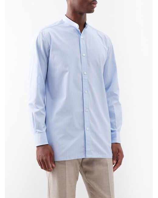 Charvet Collarless Striped Cotton Shirt