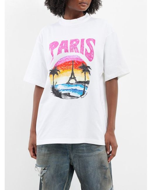 Balenciaga Paris-print Cotton-blend Jersey T-shirt