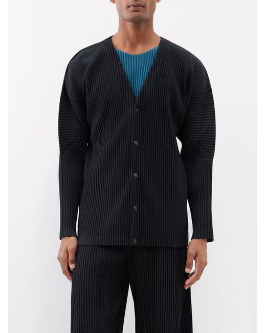 Homme Pliss Issey Miyake V-neck Technical-pleated Cardigan