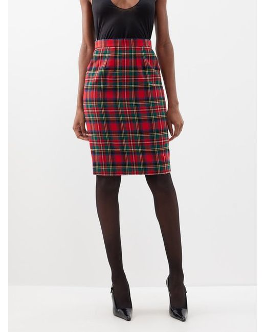 Saint Laurent Darted Wool-blend Tartan Midi Skirt