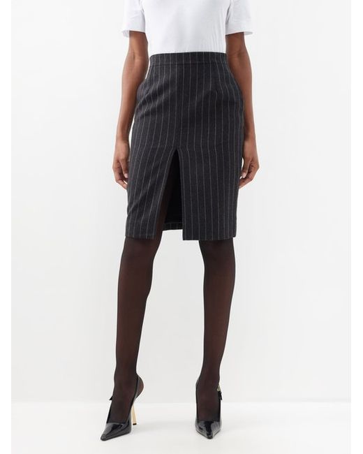 Saint Laurent Front Split Midi Wool Skirt