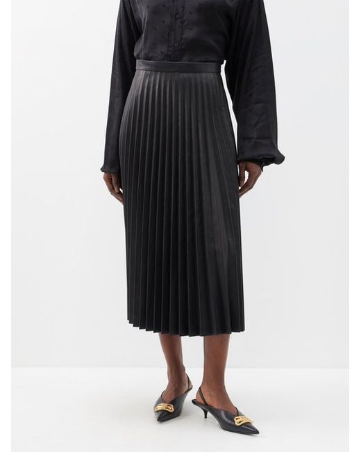 Balenciaga Pleated Leather Midi Skirt