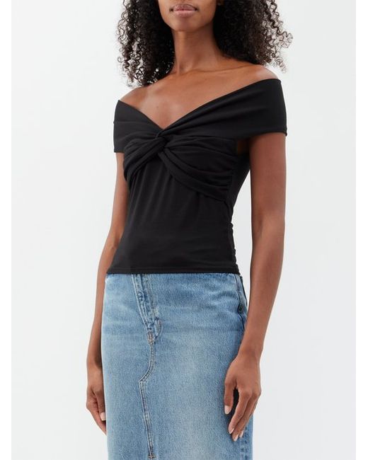 Reformation Ezlynn Knotted Off-the-shoulder Jersey Top