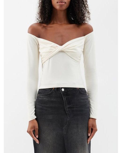 Reformation Anita Knotted Off-the-shoulder Jersey Top