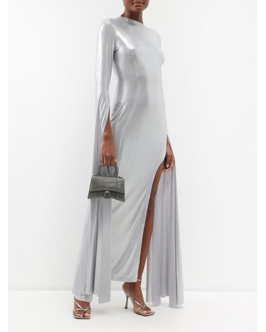 Norma Kamali Ribbon-sleeve Open-back Jersey Gown
