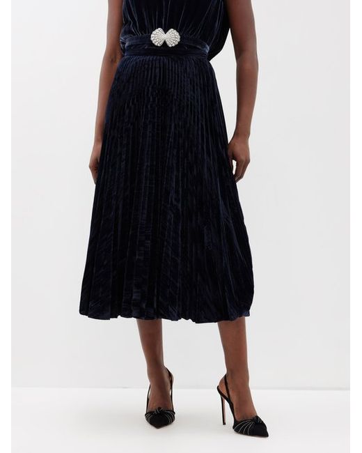 Saloni Kim Pleated Velvet Midi Skirt