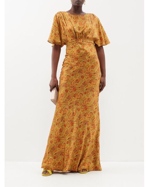 Saloni Winona Paisley-print Silk-satin Gown