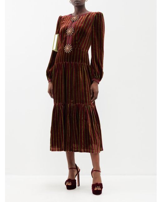 Saloni Camille Sun-embellished Velvet Midi Dress
