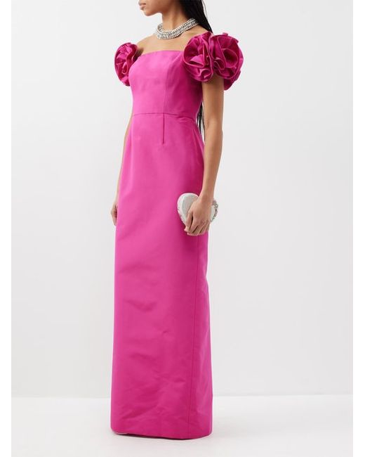 Carolina Herrera Rosette-accent Silk-faille Off-the-shoulder Gown