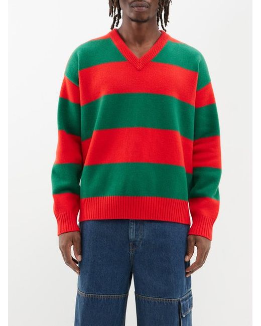 Gucci V-neck Striped Wool-blend Sweater
