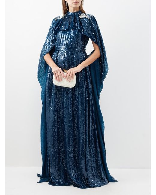 Erdem Cape-sleeve Sequinned Gown