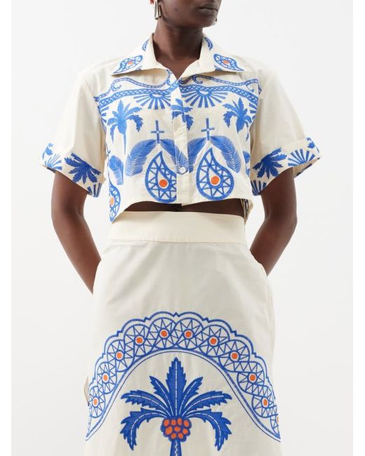 Johanna Ortiz Manyattas Embroidered Cotton-blend Cropped Shirt