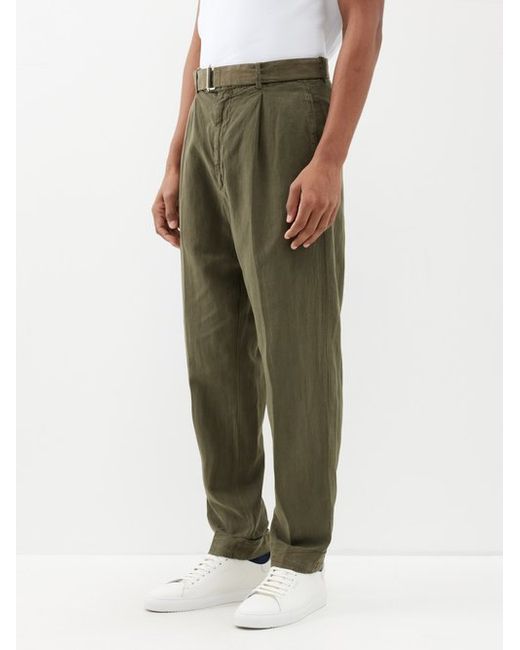Officine Generale Hugo Belted Garment-dyed Lyocell-blend Trousers
