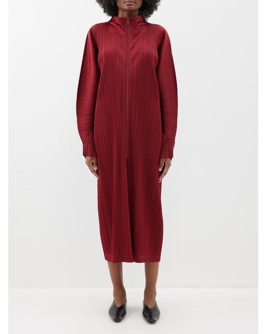 Pleats Please By Issey Miyake Zipped Technical-pleated Coat