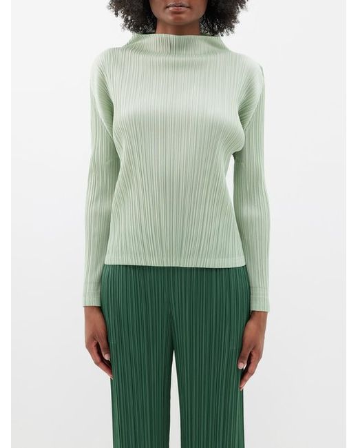 Pleats Please By Issey Miyake Technical-pleated High-neck Blouse