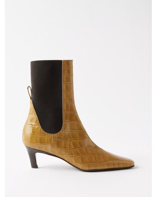 Totême Kitten-heel Croc-effect Leather Boots