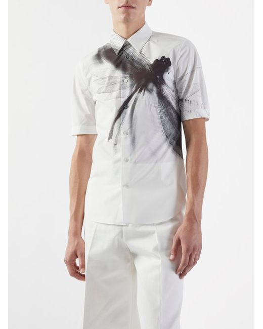 Alexander McQueen Dragonfly-print Cotton-poplin Short-sleeved Shirt