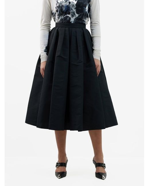 Alexander McQueen Pleated Faille Midi Skirt