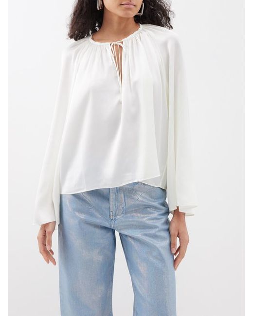 Frame Tie-gathered Crepe Blouse