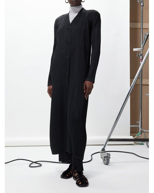 Pleats Please By Issey Miyake Technical-pleated Long Button-down Day Coat