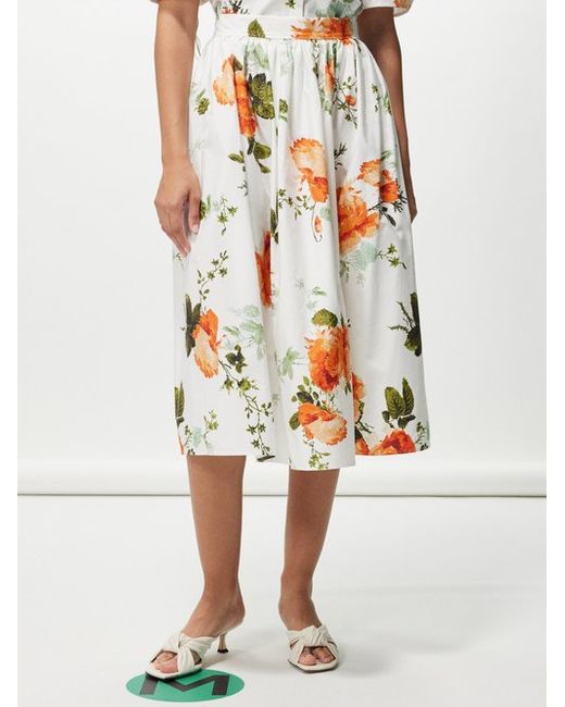 Erdem Floral-print Cotton-poplin Midi Skirt